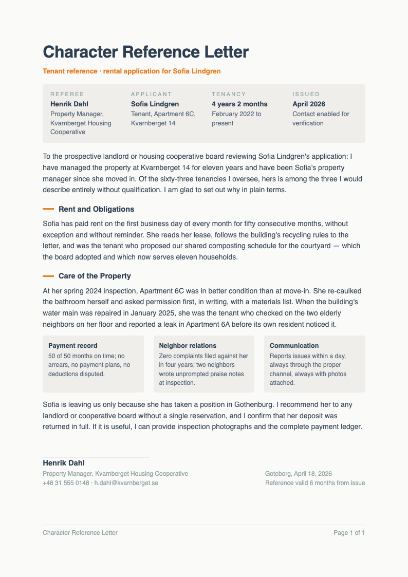 Nordic scandi clean character reference letter
